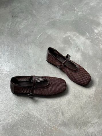 Brown mesh ballet flats