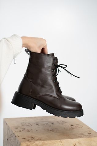 Winter boots made of genuine leather, brown