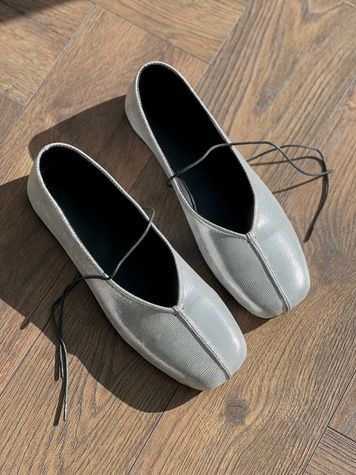 Silver lace-up ballet flats